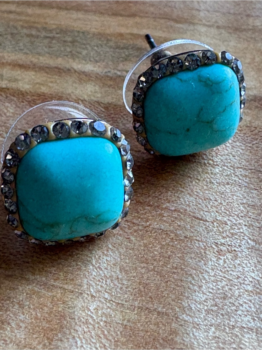 Turquoise Stone Halo Stud Earrings - Women Jewelry